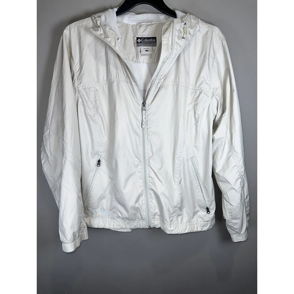 Columbia Windbreaker Jacket Womens L Cream Full Zip Hoodie